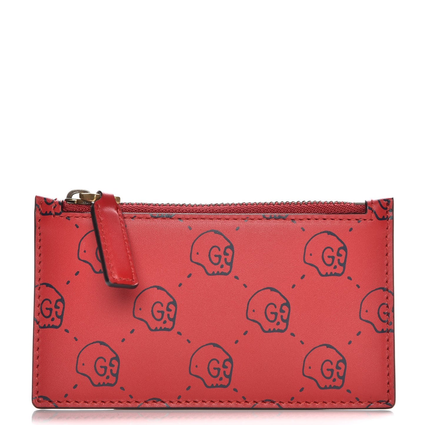 Calfskin GucciGhost Hamlet Skull Coin Case Card Holder Hibiscus Red