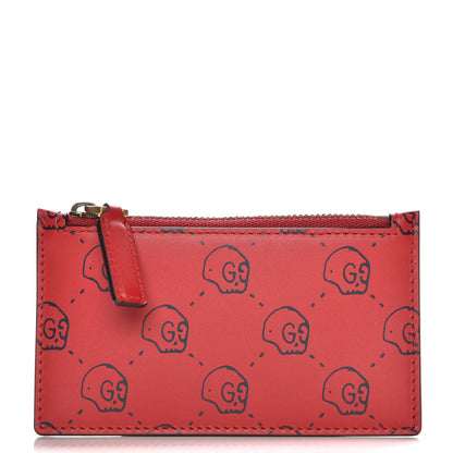 Gucci Calfskin GucciGhost Hamlet Skull Coin Case Card Holder Hibiscus Red 1 of 8