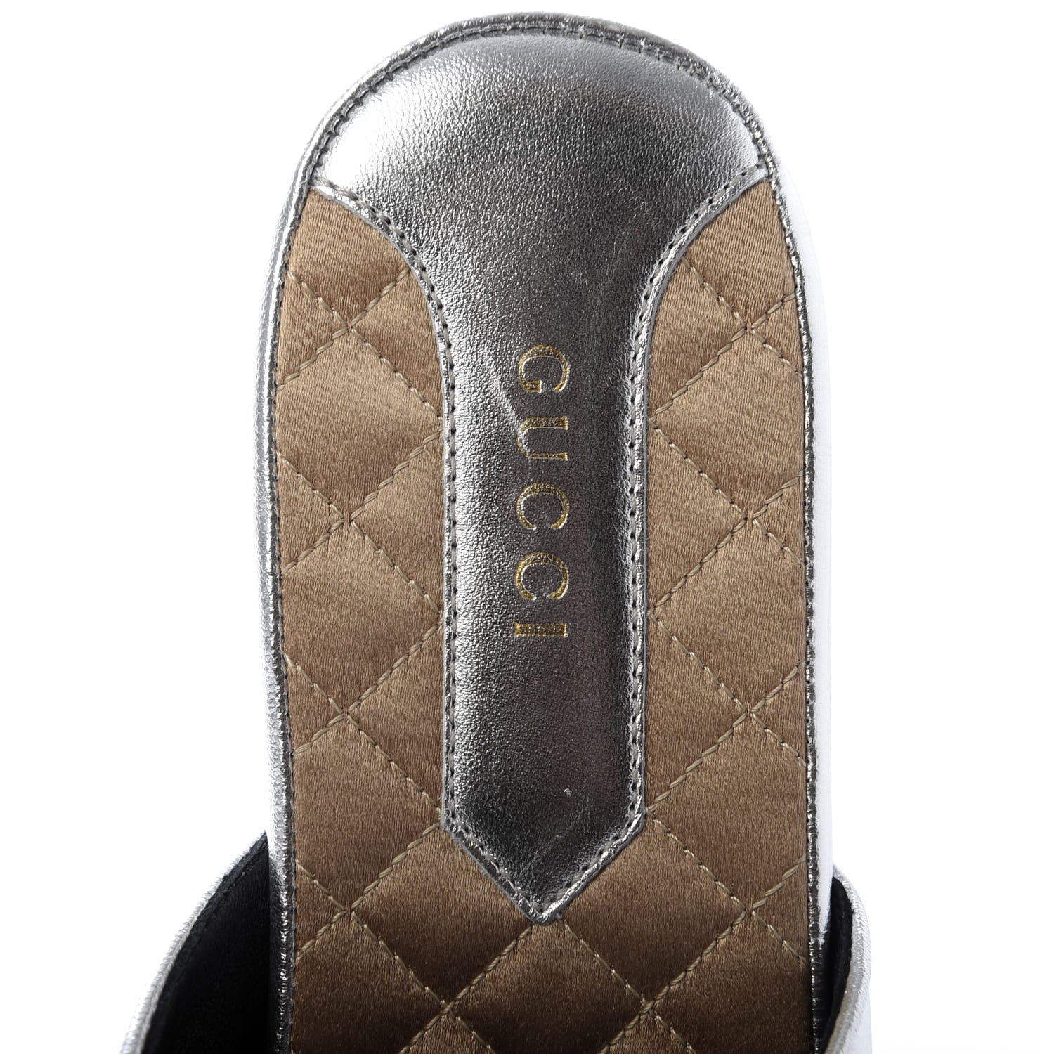 Gucci X MLB Metallic Lambskin NY Yankees Embroidered Womens GG Slippers 36.5 Silver 7 of 9