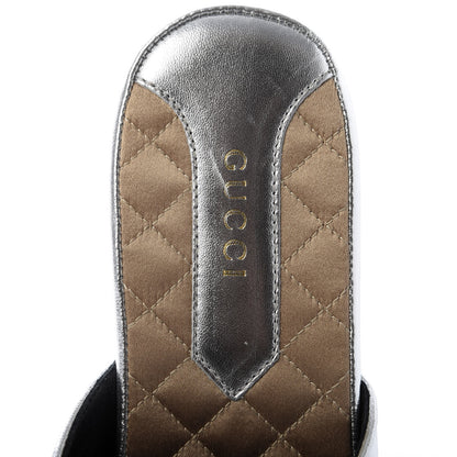 Gucci X MLB Metallic Lambskin NY Yankees Embroidered Womens GG Slippers 36.5 Silver 7 of 9