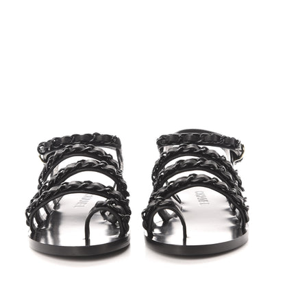 Chanel Calfskin Chain Flat Sandals 38 Black 2 of 9