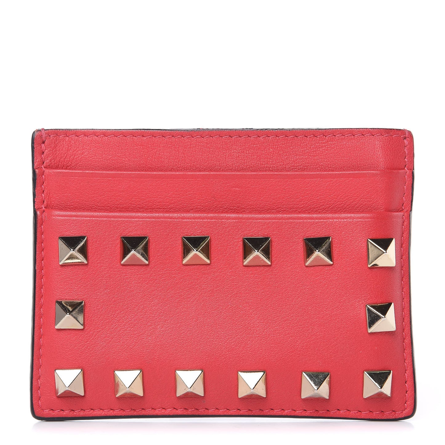 Vitello Rockstud Card Holder Deep Coral