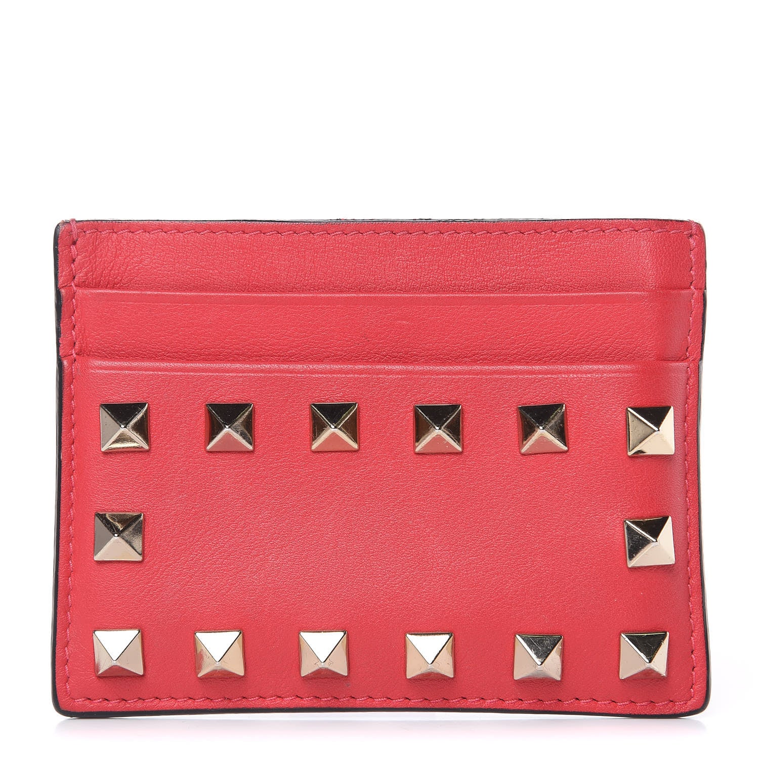 Valentino Garavani Vitello Rockstud Card Holder Deep Coral 1 of 10