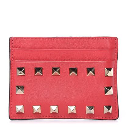 Valentino Garavani Vitello Rockstud Card Holder Deep Coral 1 of 10