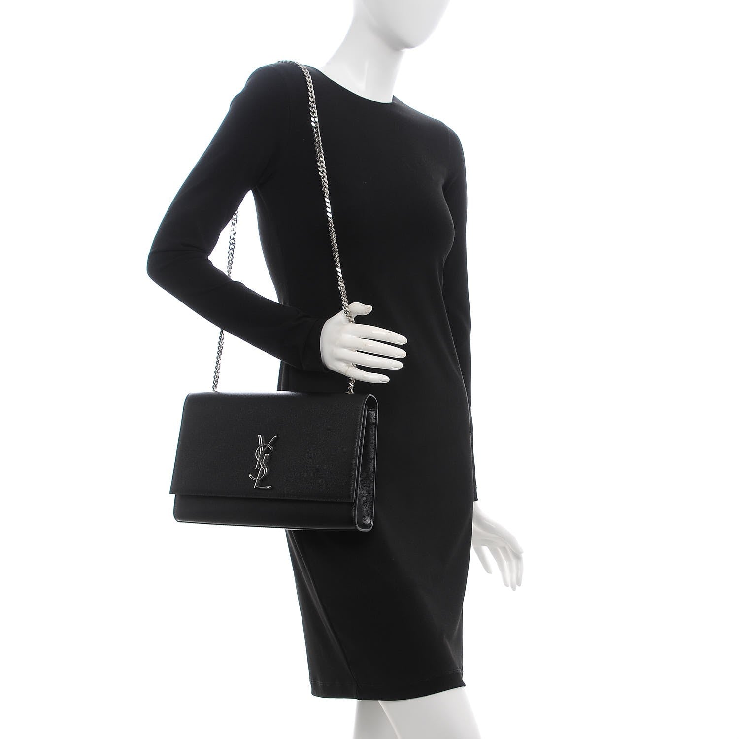 Saint Laurent Grain De Poudre Large Classic Monogram Kate Satchel Black 2 of 7