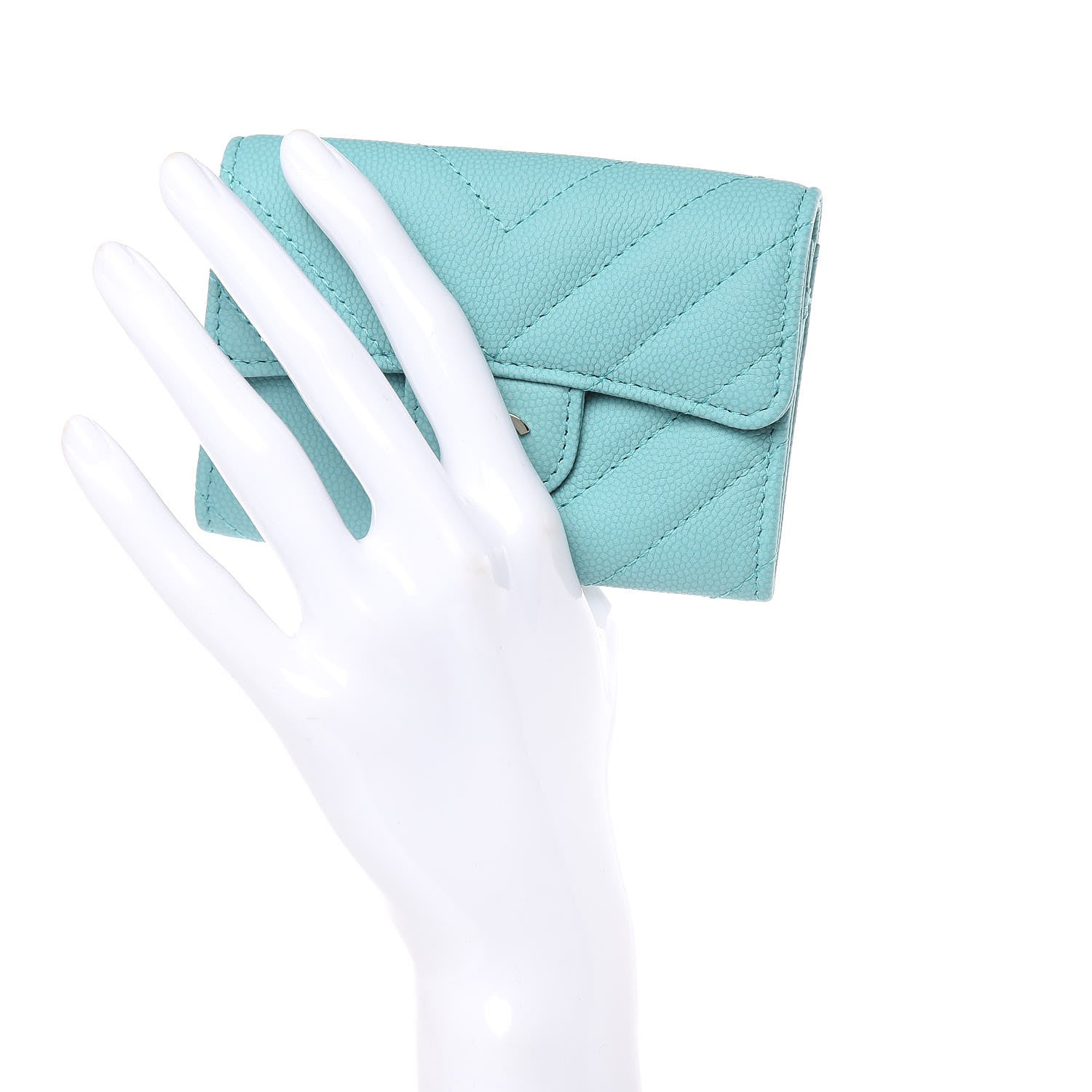 Chanel Caviar Chevron Quilted Card Holder Wallet Green 2 of 9