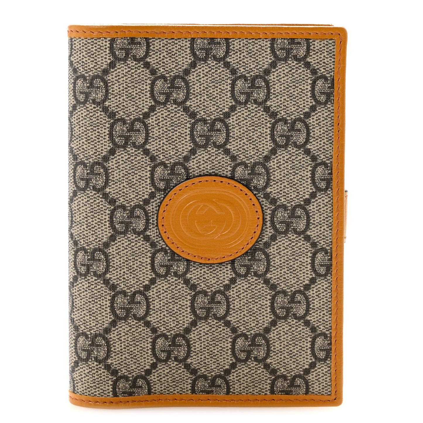 GG Supreme Monogram Textured Calfskin Retro Interlocking G Passport Case Beige Yellow