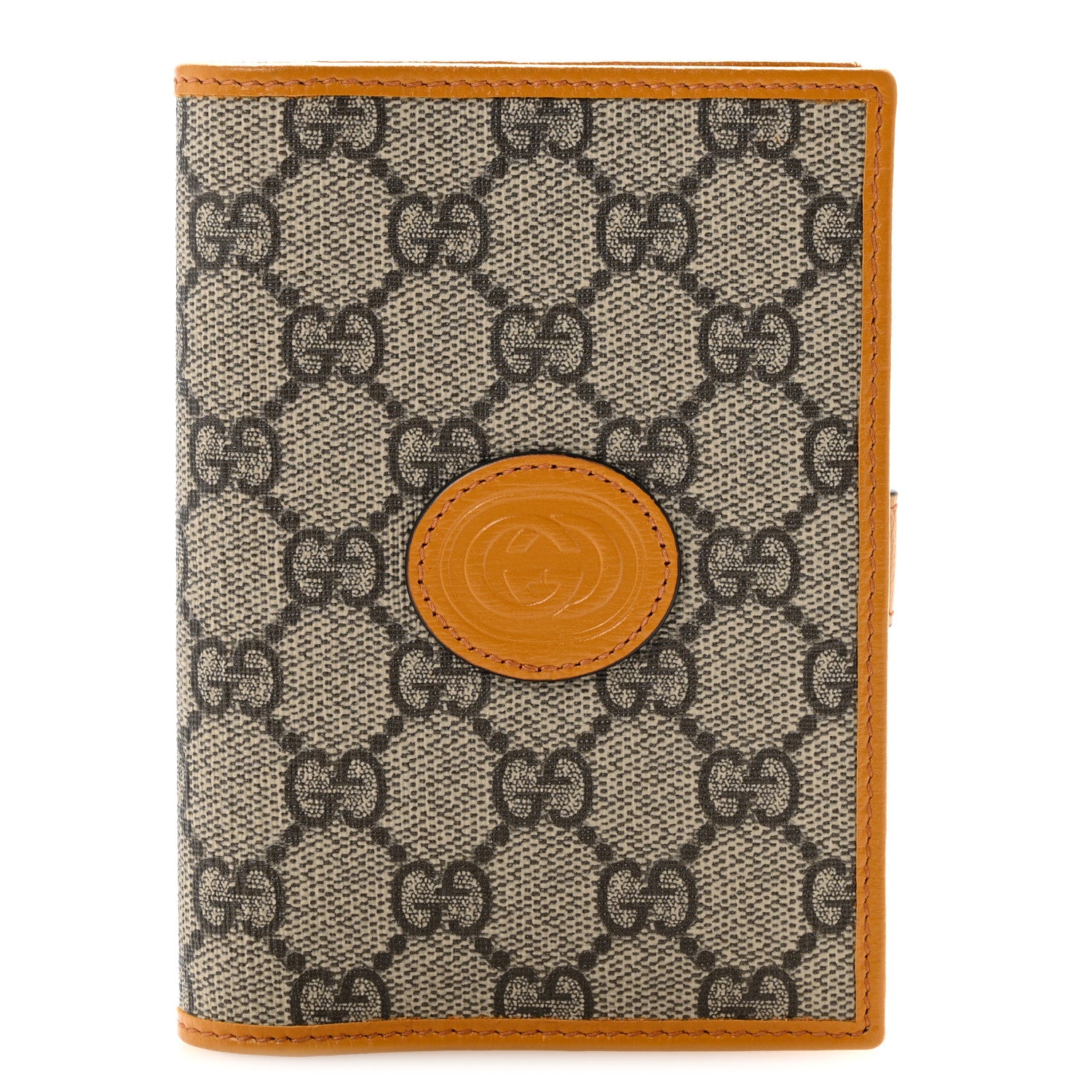 Gucci GG Supreme Monogram Textured Calfskin Retro Interlocking G Passport Case Beige Yellow 1 of 8