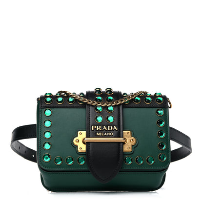 Prada Saffiano City Calf Crystal Cahier Belt Bag Biliardo Black 1 of 13