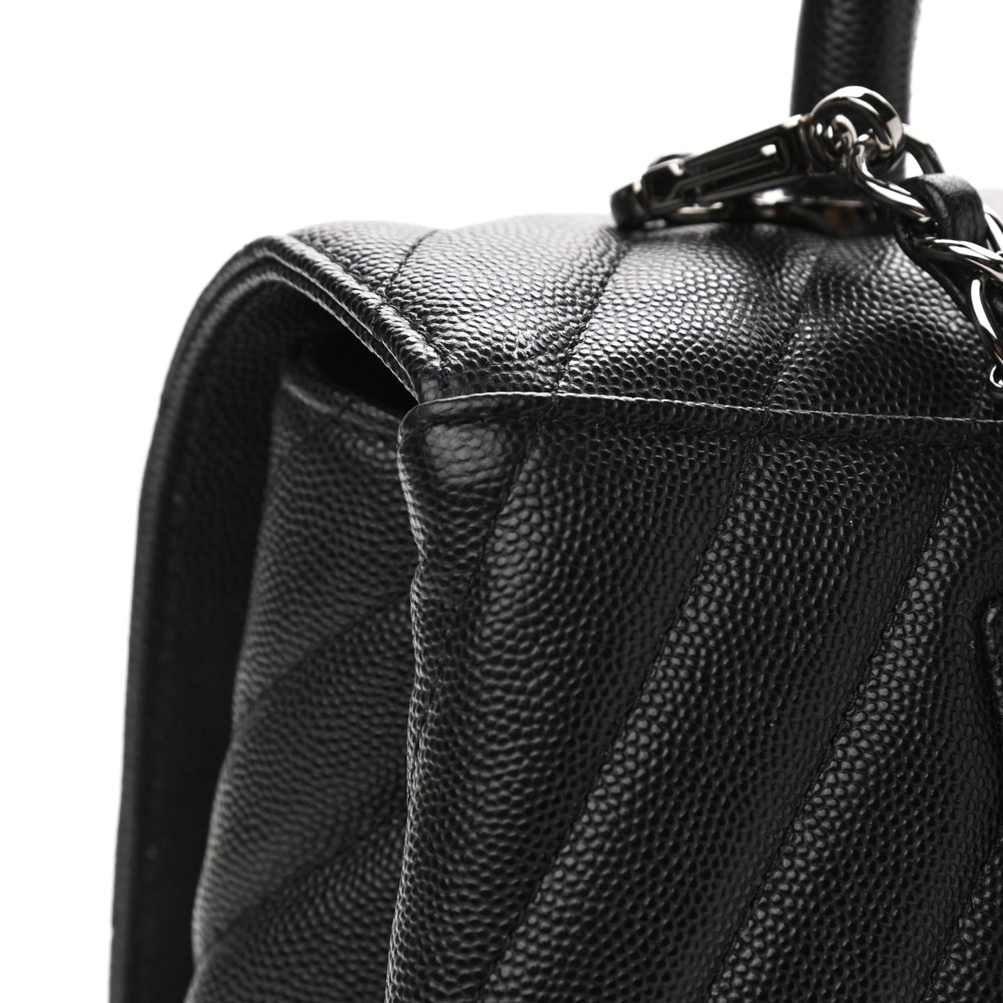 Caviar Chevron Quilted Medium Coco Handle Flap Black