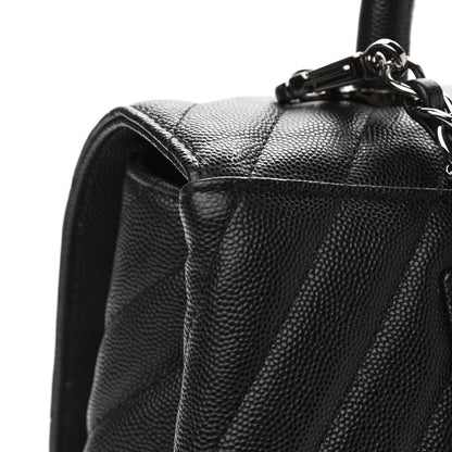 Chanel Caviar Chevron Quilted Medium Coco Handle Flap Black 11 of 11