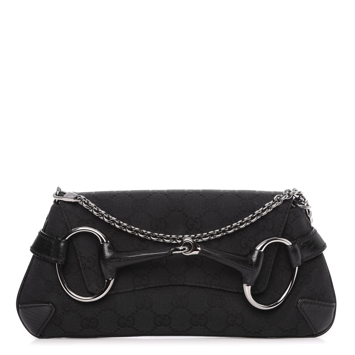 Gucci Monogram Horsebit Chain Clutch Black 1 of 9