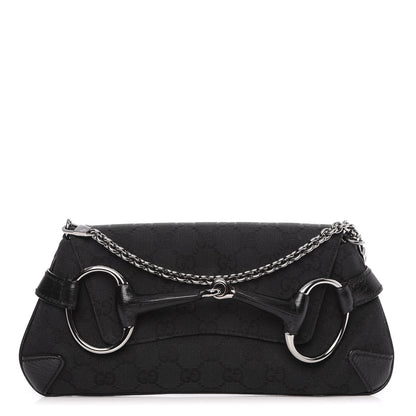 Gucci Monogram Horsebit Chain Clutch Black 1 of 9