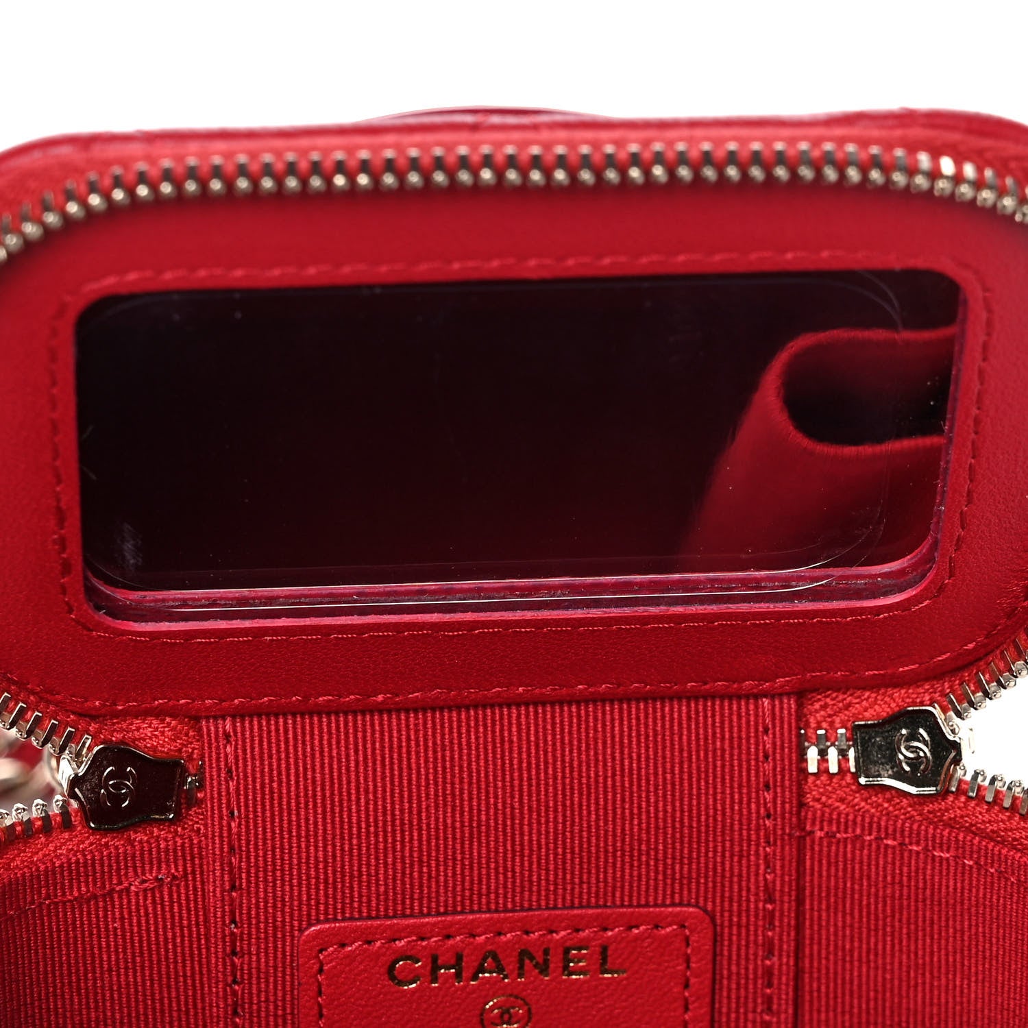Chanel Lambskin Quilted Top Handle Mini Vanity Case With Chain Red 10 of 11