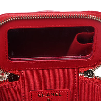 Chanel Lambskin Quilted Top Handle Mini Vanity Case With Chain Red 10 of 11