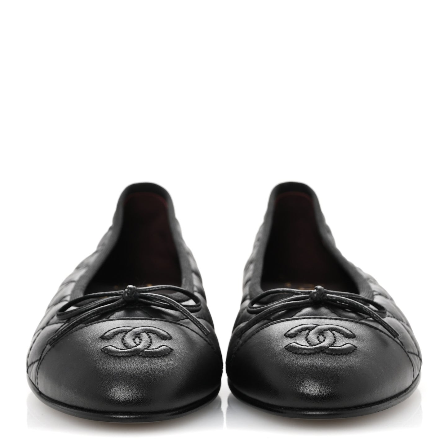 Aged Calfskin Quilted CC Cap Toe Ballerina Flats 37.5 Black