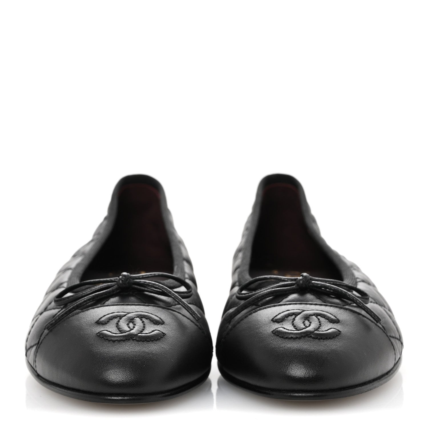 Chanel Aged Calfskin Quilted CC Cap Toe Ballerina Flats 37.5 Black 3 of 10