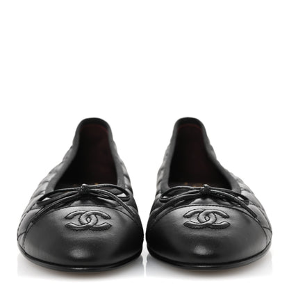 Chanel Aged Calfskin Quilted CC Cap Toe Ballerina Flats 37.5 Black 3 of 10