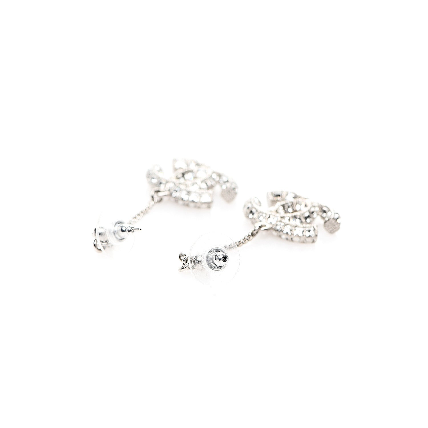 Chanel Baguette Crystal CC Drop Earrings Silver 3 of 4