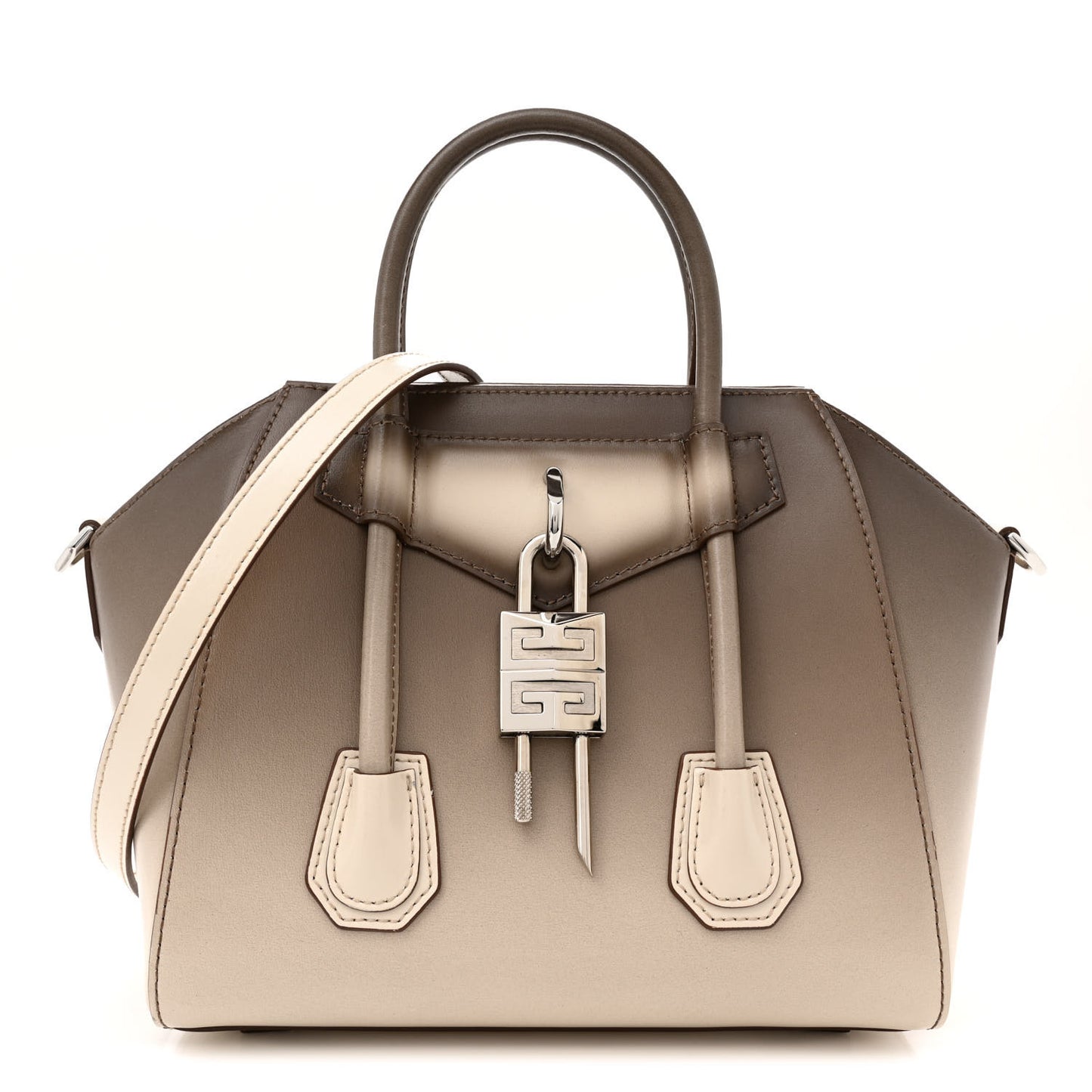 Box Calfskin Gradient Mini Lock Antigona Shoulder Bag Brown Beige