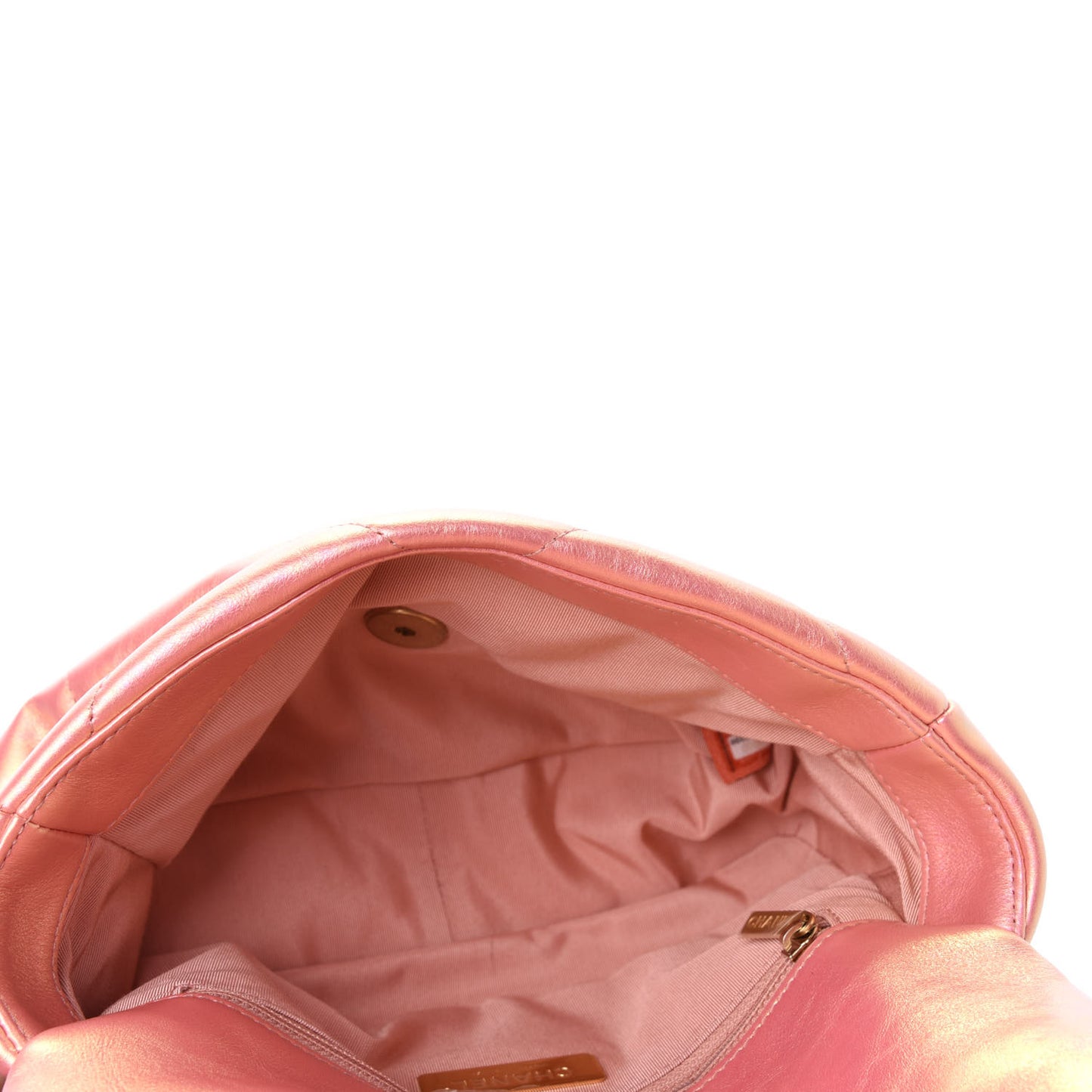 Iridescent Calfskin Quilted Medium Chanel 19 Flap Pink