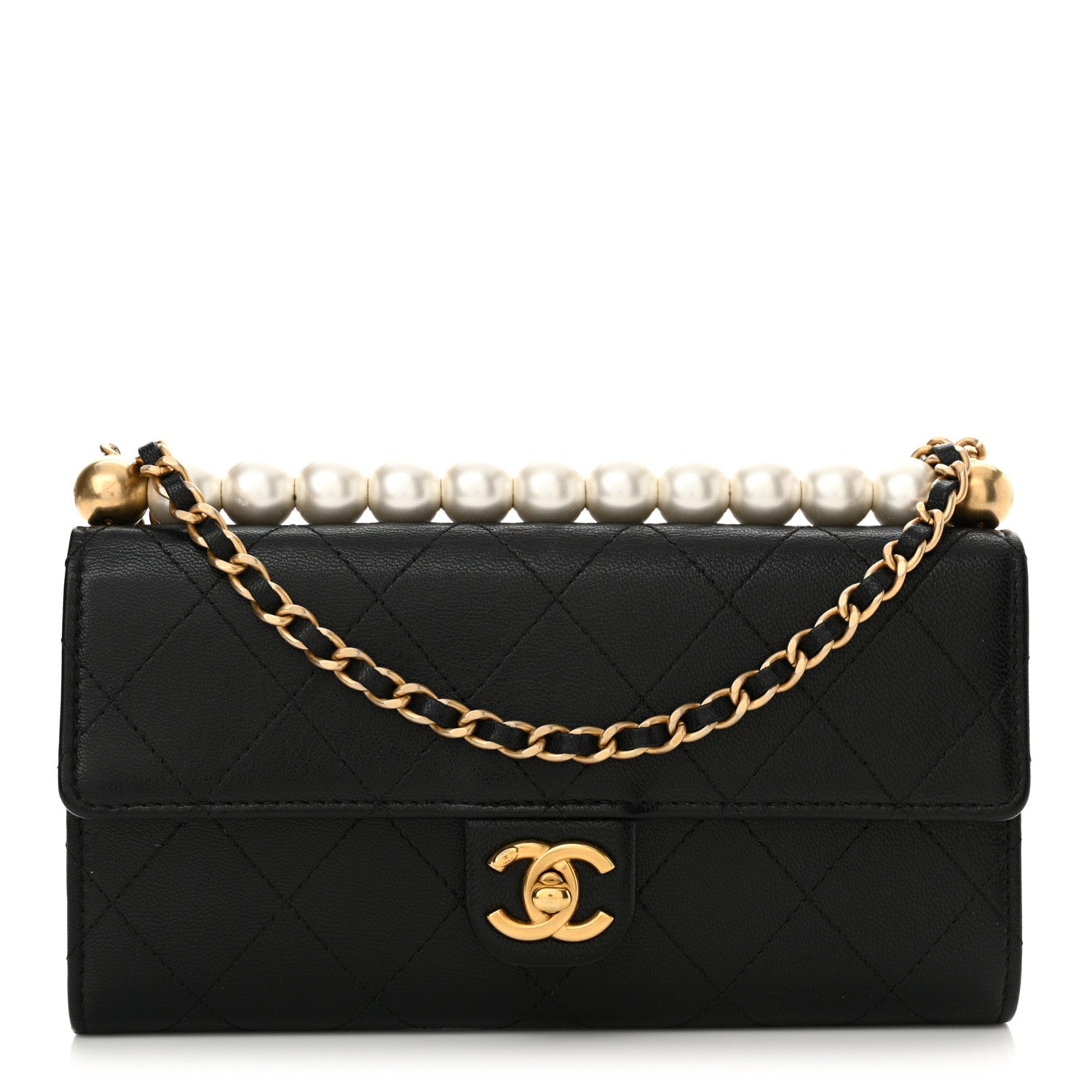 Chanel Goatskin Quilted Chic Pearls Clutch With Chain Black 1 of 14