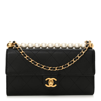 Chanel Goatskin Quilted Chic Pearls Clutch With Chain Black 1 of 14