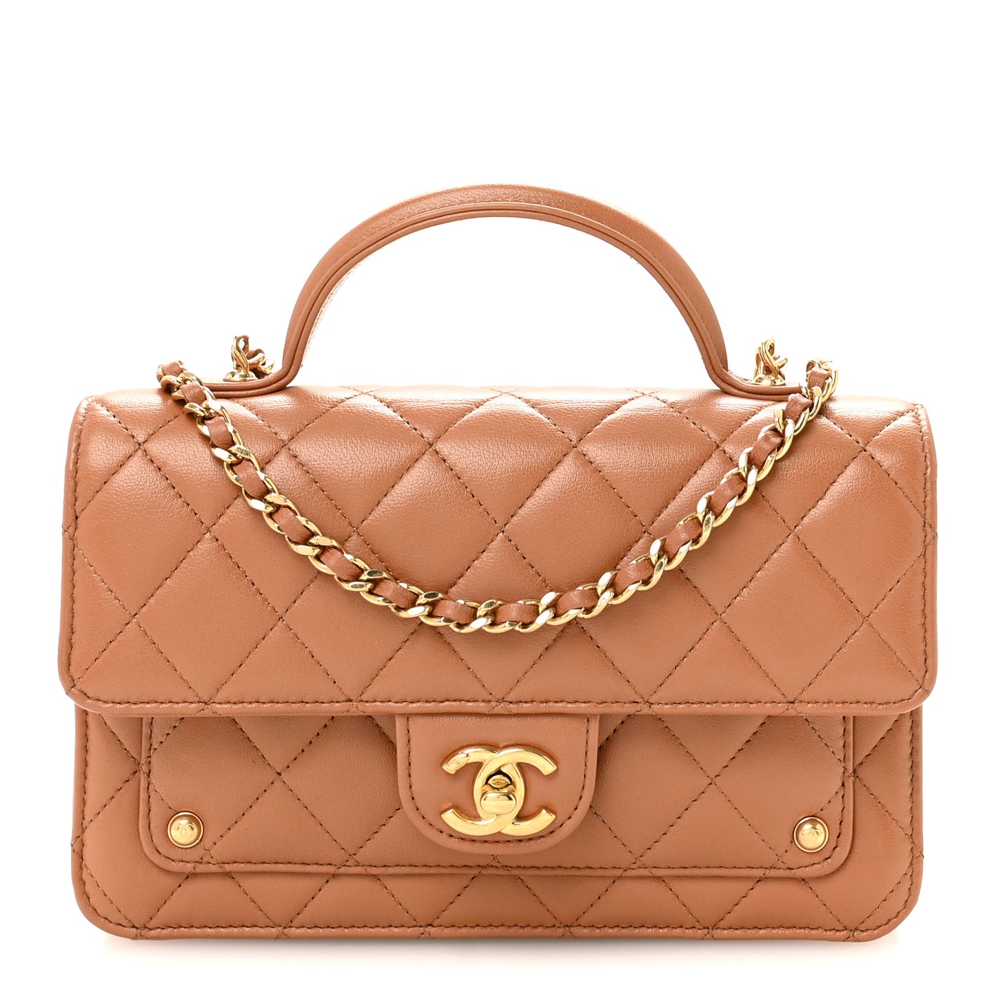 Lambskin Quilted Preppy Satchel Wallet On Chain WOC Brown