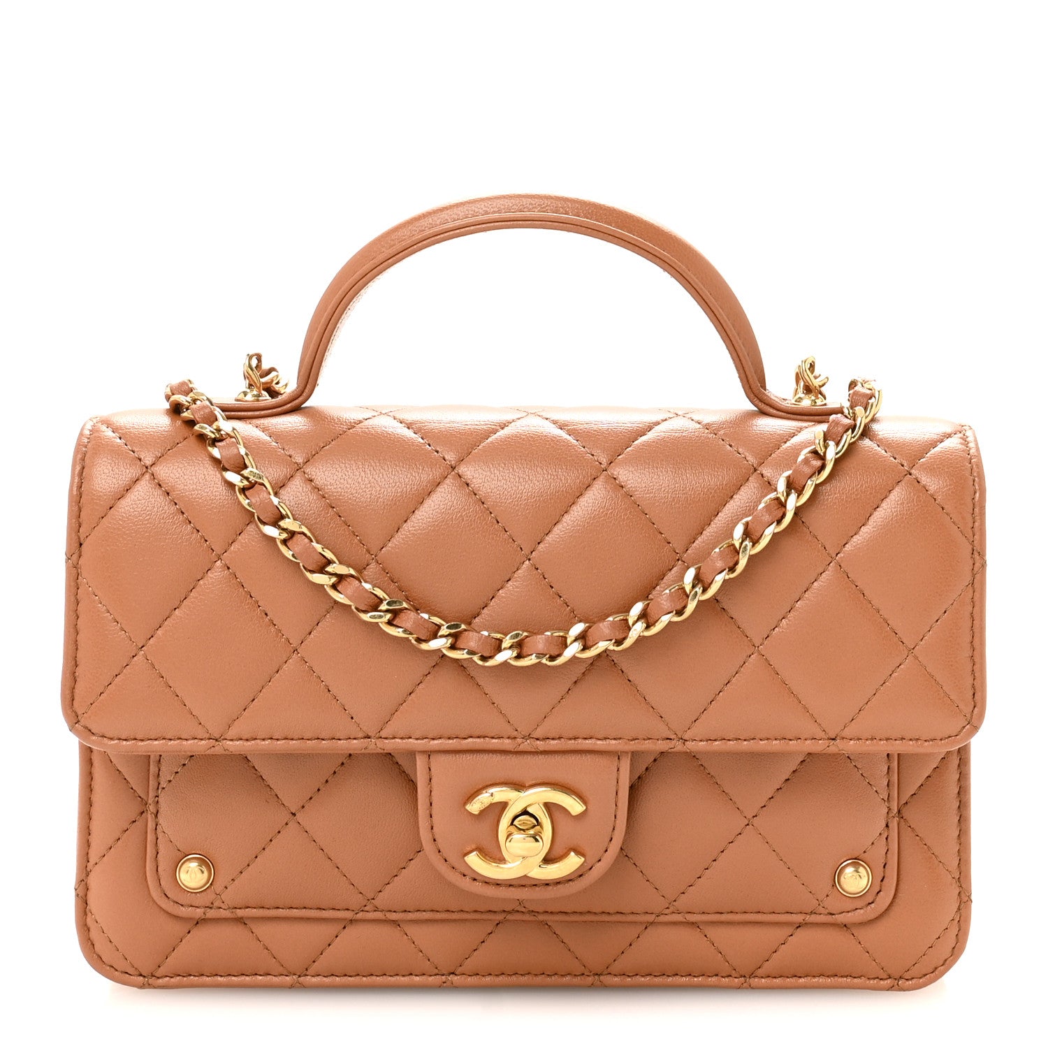 Chanel Lambskin Quilted Preppy Satchel Wallet On Chain WOC Brown 1 of 12