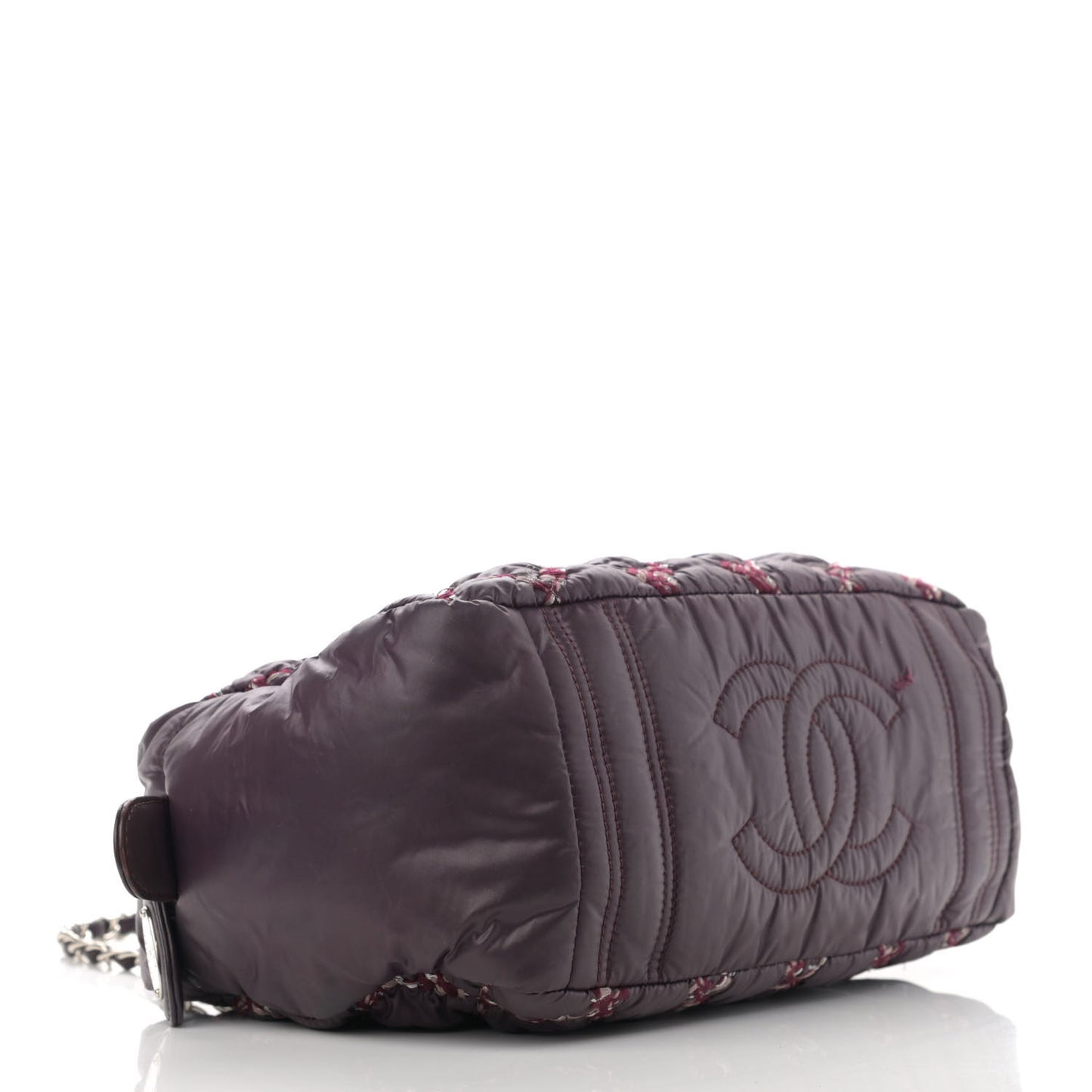 Nylon Quilted Tweed Stitch Bubble Camera Case Purple