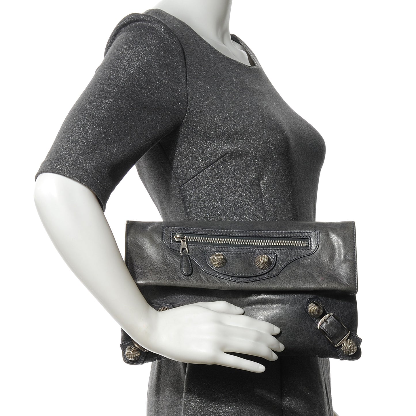Agneau Giant 21 Silver Hardware Envelope Clutch Anthracite