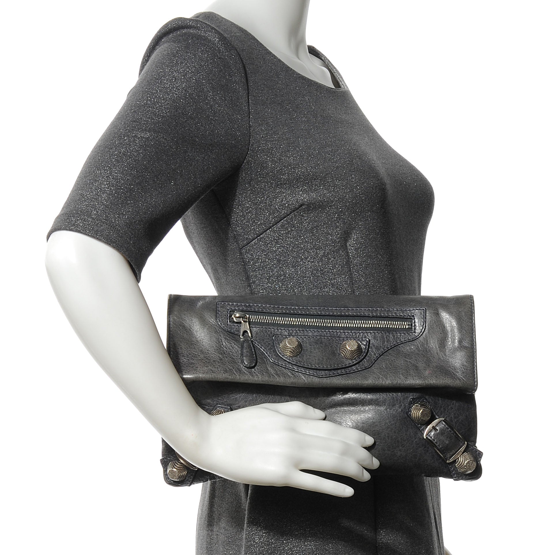 Balenciaga Agneau Giant 21 Silver Hardware Envelope Clutch Anthracite 2 of 8