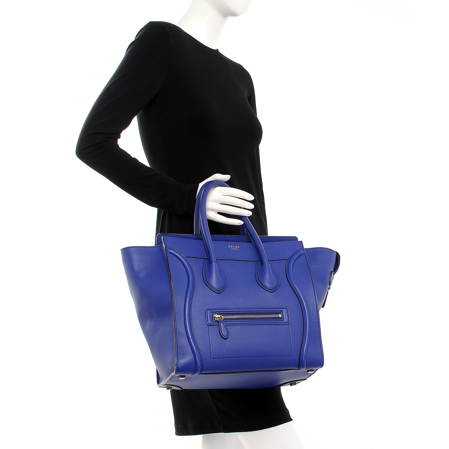 Celine Drummed Calfskin Mini Luggage Indigo 2 of 7