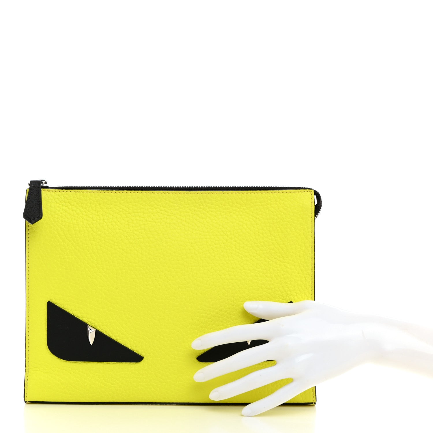 Fendi Cuoio Romano Fluo Metal Bug Eyes Pouch Giallo Fluo Black 2 of 7