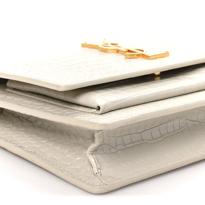 Saint Laurent Calfskin Crocodile Embossed Monogram Sunset Chain Wallet Blanc Vintage 8 of 9