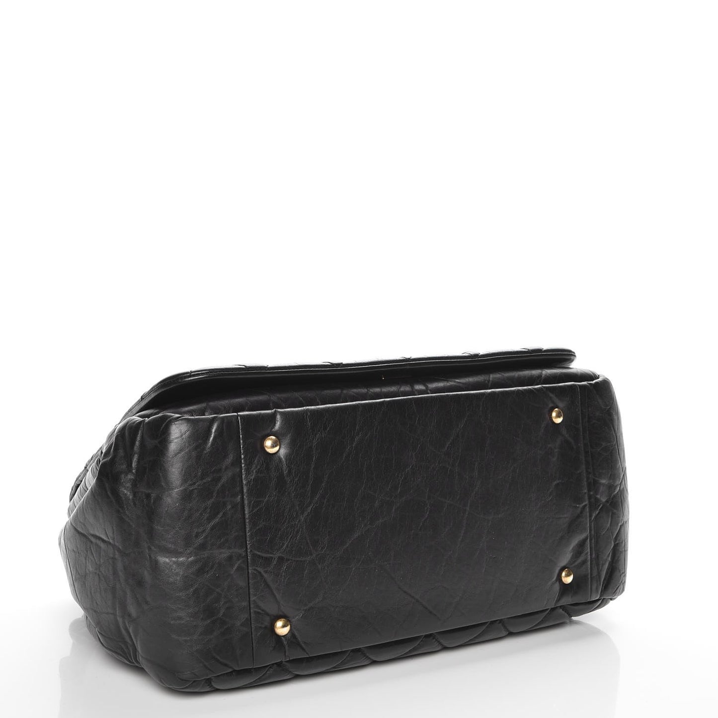 Aged Calfskin Quilted Large Pondichery Flap Black