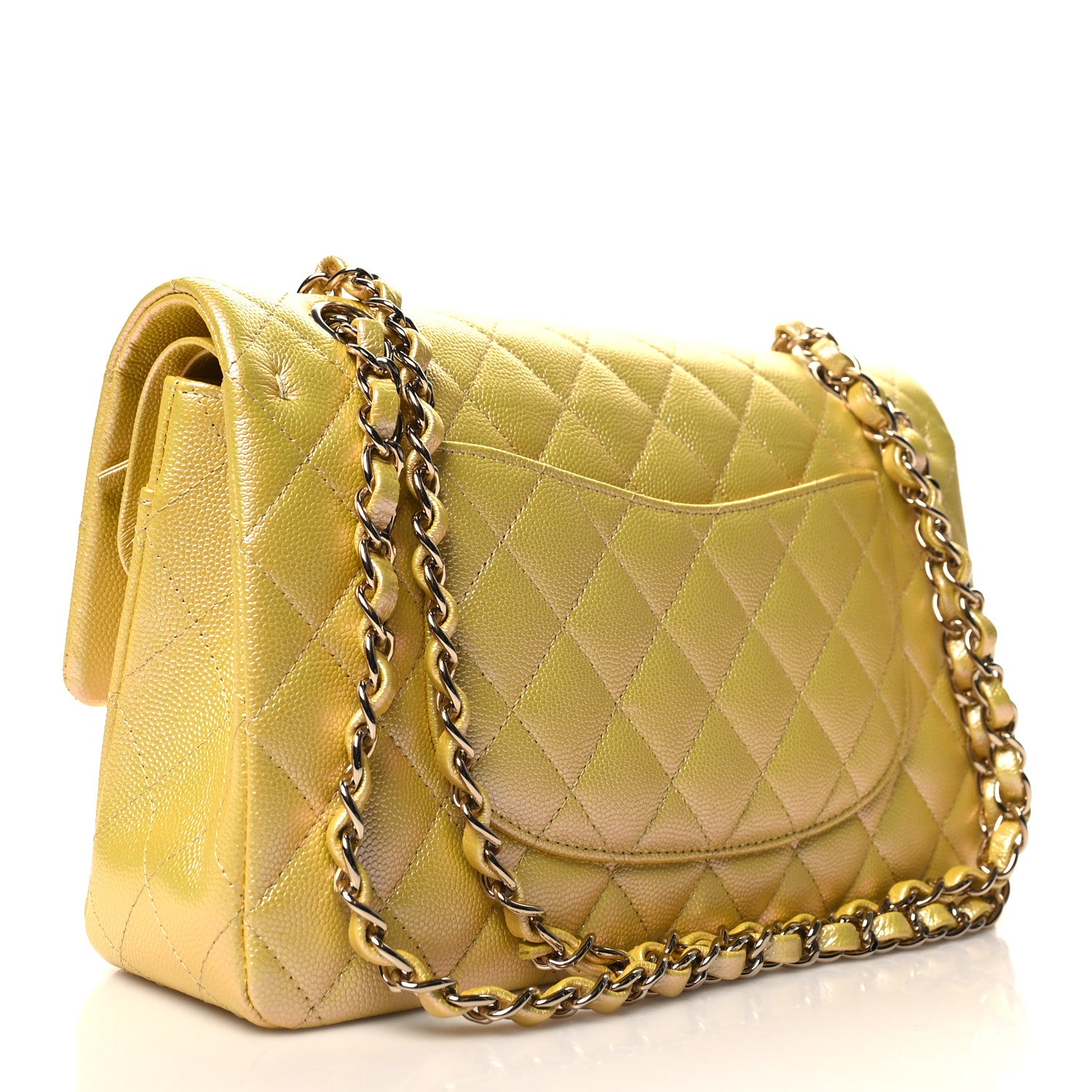 Chanel Iridescent Caviar Quilted Medium Double Flap Yellow 3 of 12