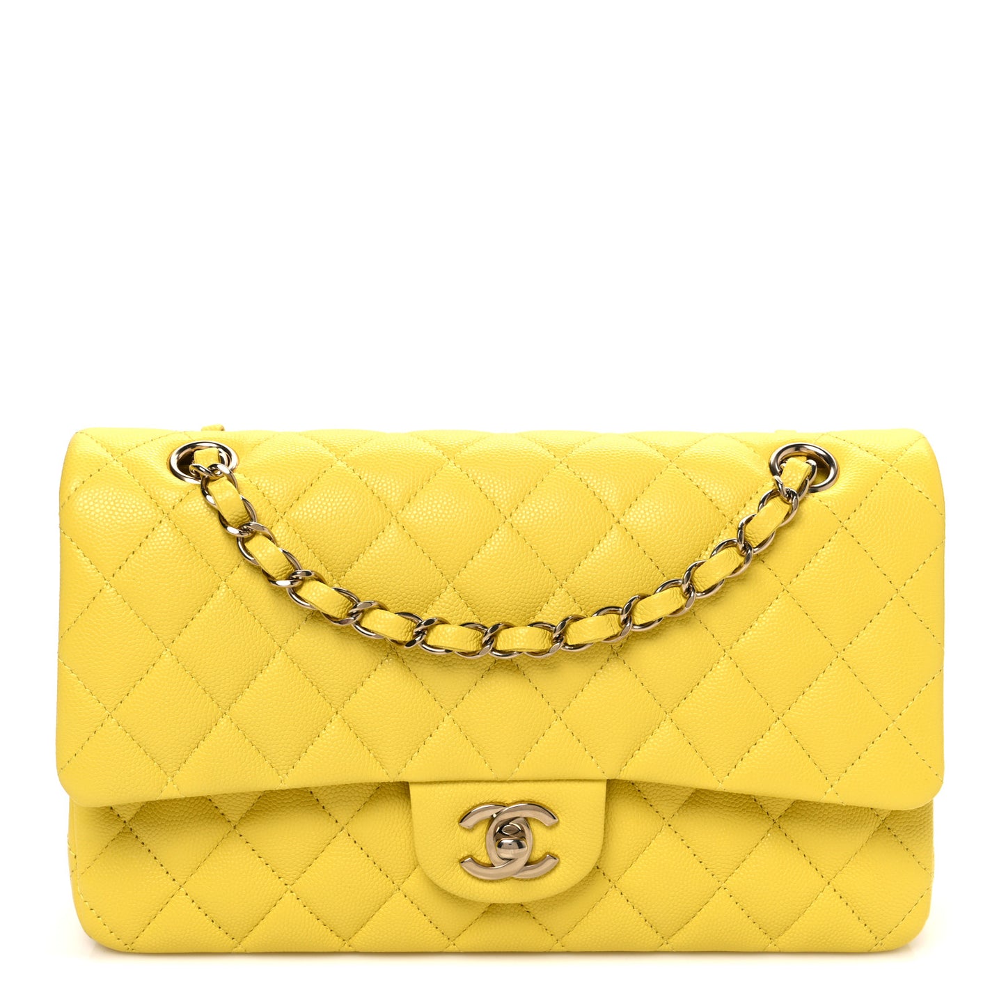 Caviar Quilted Medium Double Flap Yellow