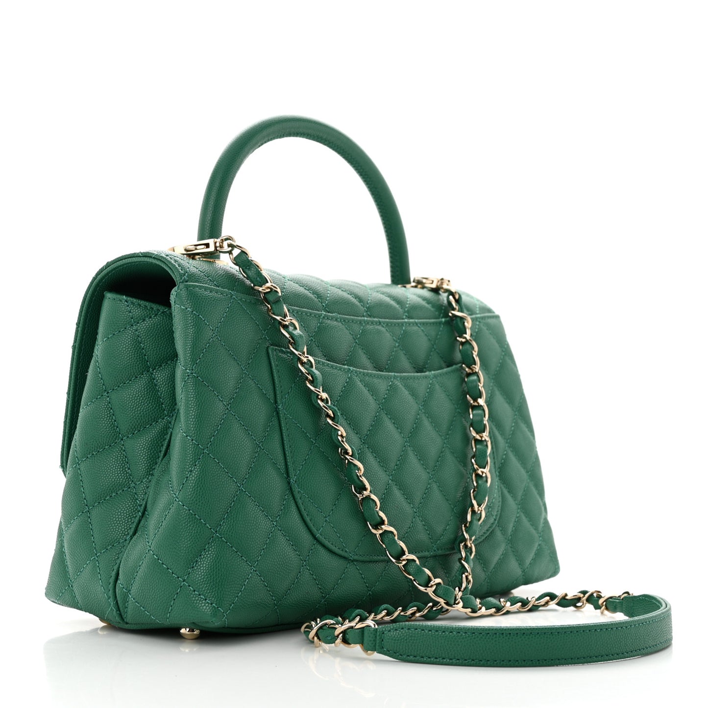 Caviar Quilted Small Coco Handle Flap Green