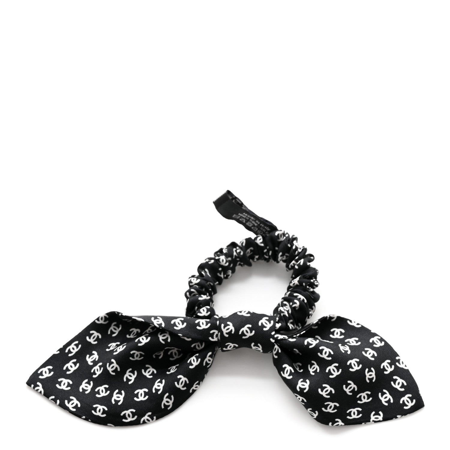 Chanel Silk Twill CC Scarf Hair Tie Black White 2 of 5