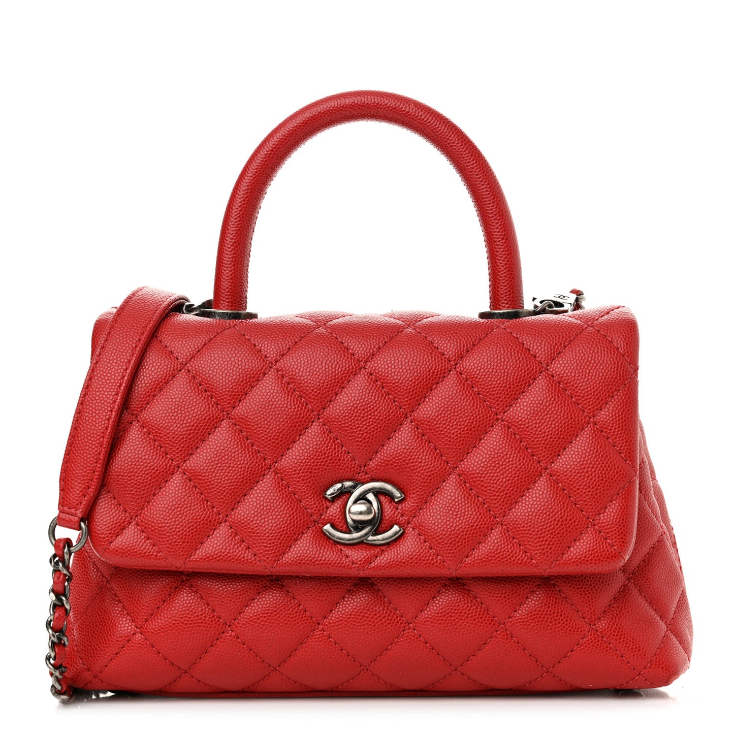 Caviar Quilted Mini Coco Handle Flap Red