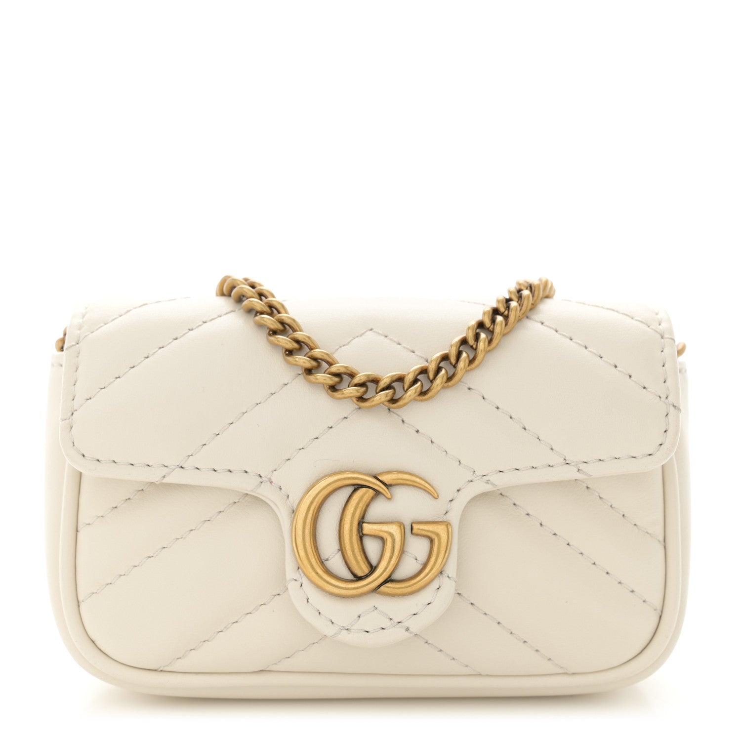Gucci Calfskin Matelasse Heart GG Marmont 2.0 Coin Purse On A Chain Mystic White 1 of 9