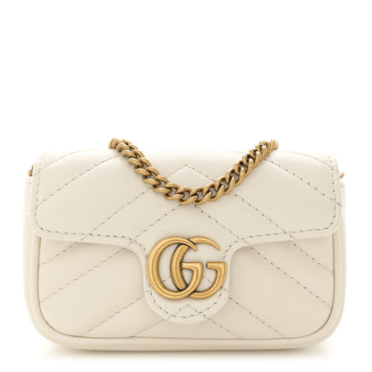 Gucci Calfskin Matelasse Heart GG Marmont 2.0 Coin Purse On A Chain Mystic White 1 of 9