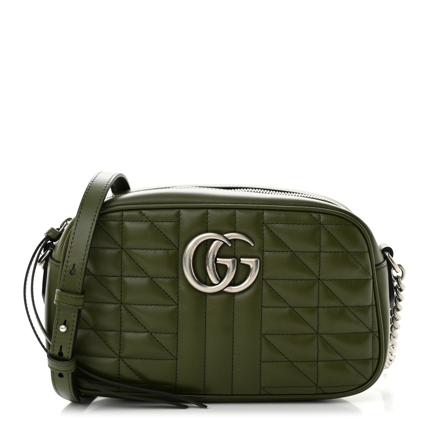 Calfskin Matelasse Aria Small GG Marmont Chain Shoulder Bag Military Wood