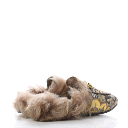 Gucci Brocade Fur Womens Princetown Slippers 37.5 Brown 4 of 8