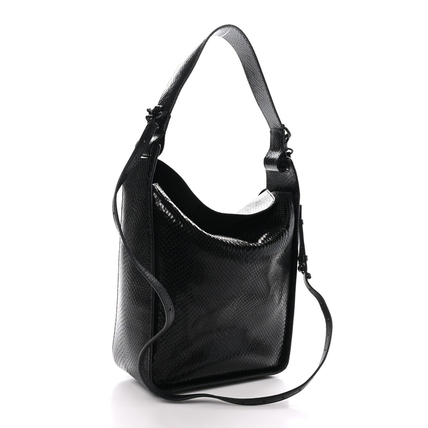 Extra Supple Calfskin Snakeskin Embossed Calfskin Small Tool 2.0 North-South Tote Black