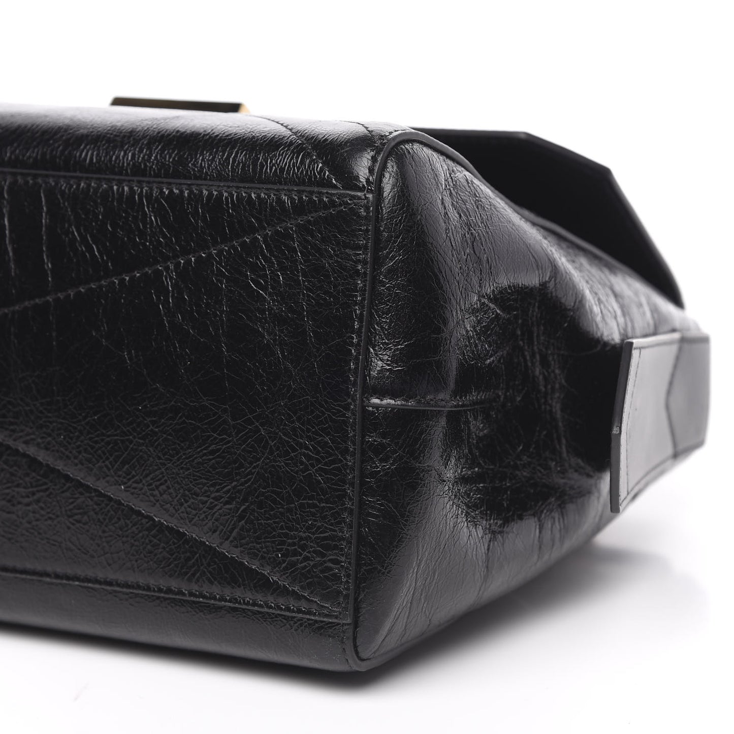 Creased Patent Calfskin Medium ID Flap Black