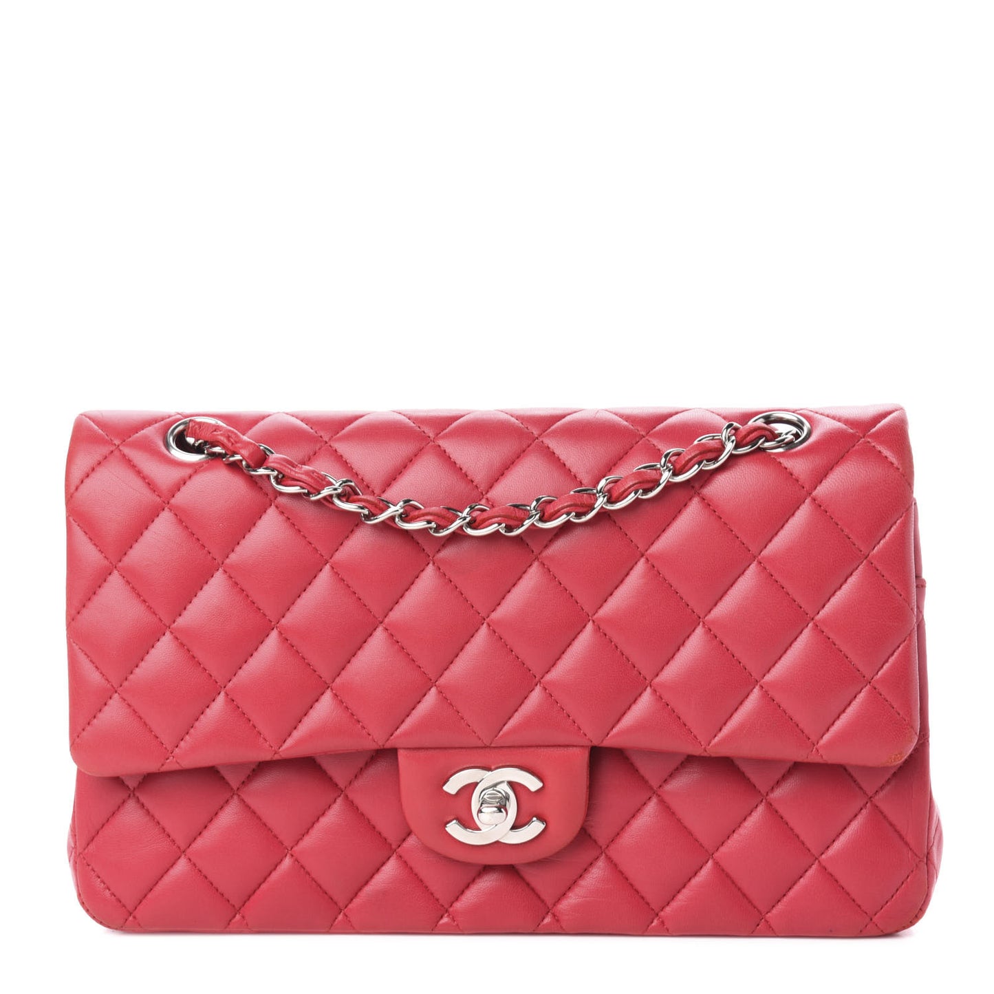 Lambskin Quilted Medium Double Flap Red