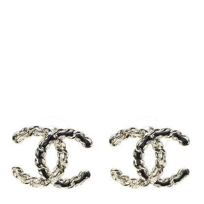 Chanel Enamel Metal Chain French New Wave CC Earrings Black Gold 1 of 5