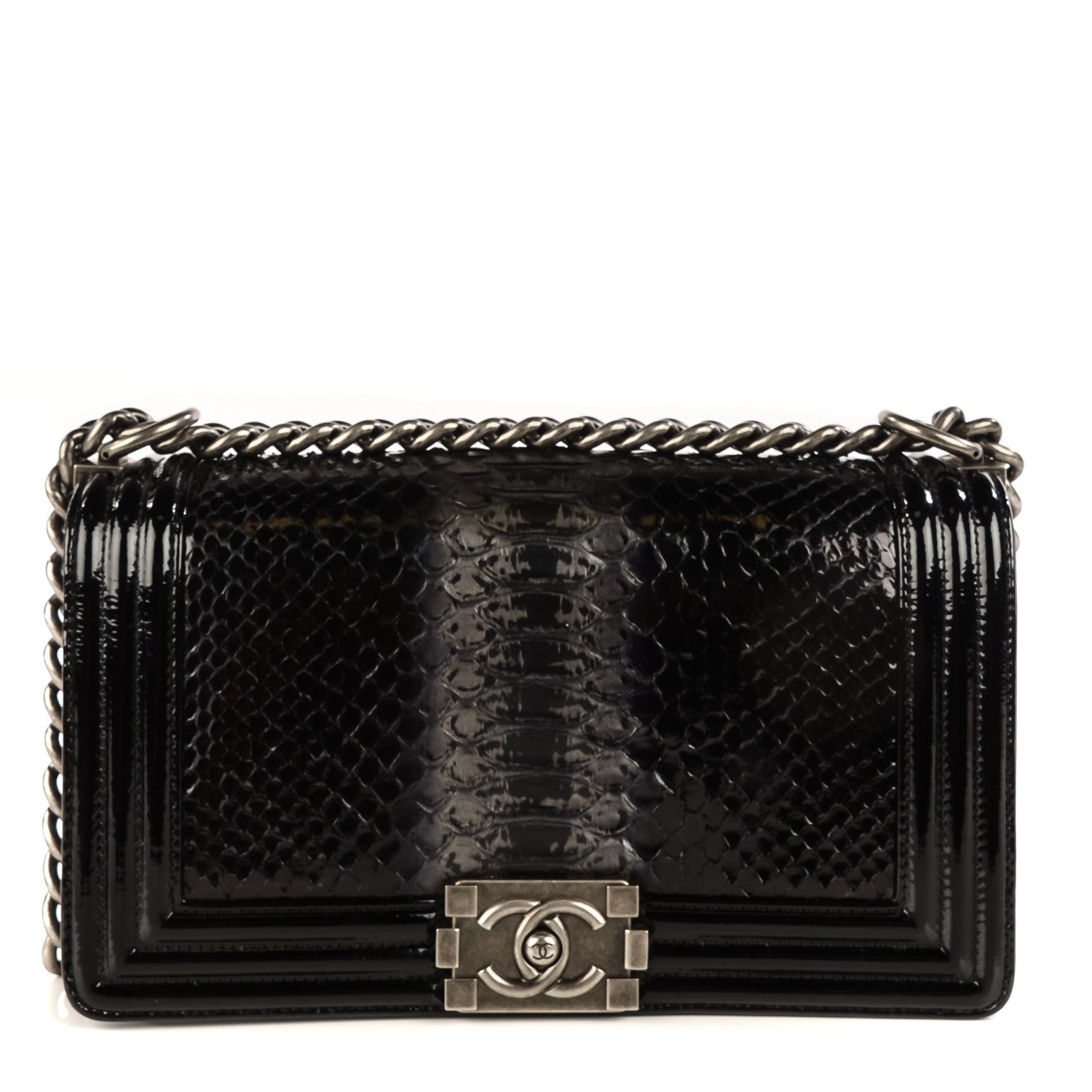Chanel Patent Calfskin Python Medium Boy Flap Black Silver 1 of 7